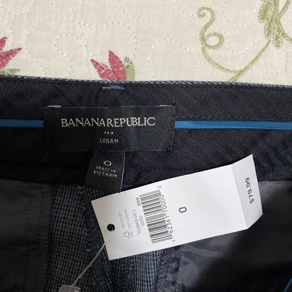 Banana Republic Blue Logan 0 Mid Rise Straight Fit Trouser Pant New Plaid Black - Picture 9 of 14